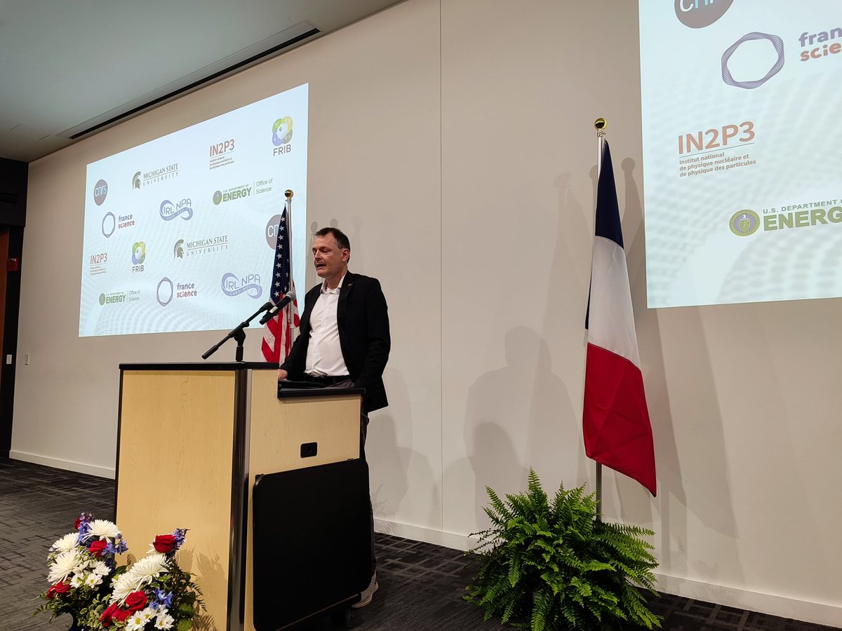CNRSWashington's tweet photo. #CNRSInternational 🌎 The Ambassador of France to the United States Laurent Bili, accompanied by the Consul General of France in Chicago Yannick Tagand, visited the @CNRS-@michiganstateu International Research Laboratory on Nuclear Physics &amp; Astrophysics at the @FRIBLab  🧑🏻‍🔬 https://t.co/jcWJ3fdkhH