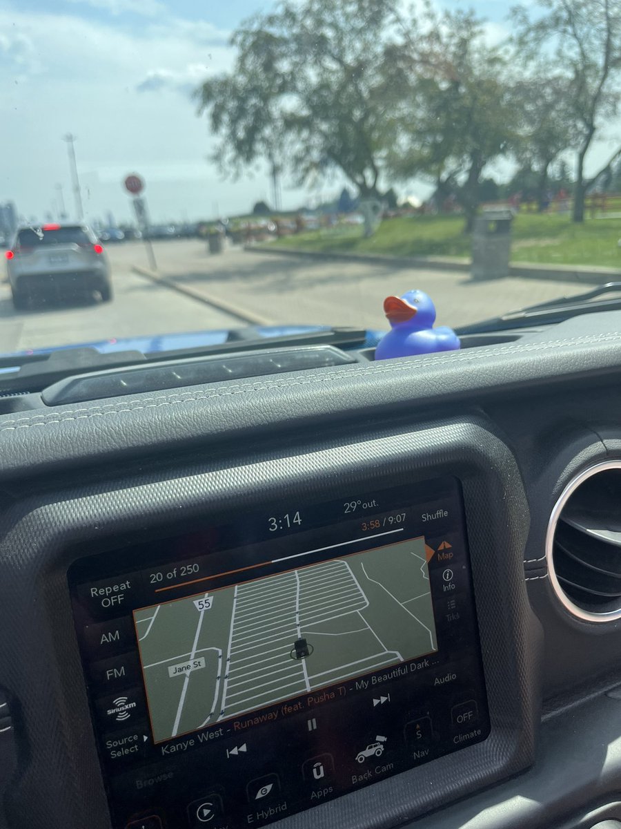 Came out of <a href="/WonderlandNews/">Canada's Wonderland</a> to find a twin of my 4xe <a href="/Jeep/">Jeep</a> parked beside me. 

My doors were off, so naturally they left a duck on my dashboard to show their appreciation of the moment.