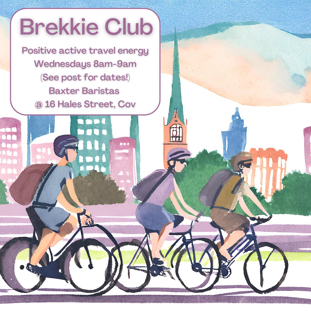 KidicalMassCov's tweet photo. Breakfast club dates coming up as follows:
24th July
21st August
18th Sept
16th Oct
20th Nov
18th Dec
So if you're riding/rolling/hopping to work on a Wednesday morning drop by for a coffee 16 hales street between 8 &amp; 9am. https://t.co/MUehat8vBc