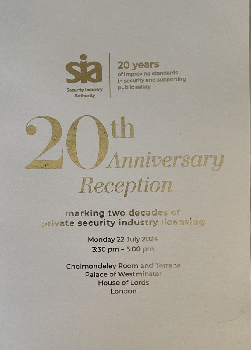 Delighted to have represented ⁦<a href="/IFPOUK/">IFPO UK</a>⁩ at the ⁦<a href="/SIAuk/">Security Industry Authority</a>⁩ 20th Anniversary celebrations at the House of Lords today.