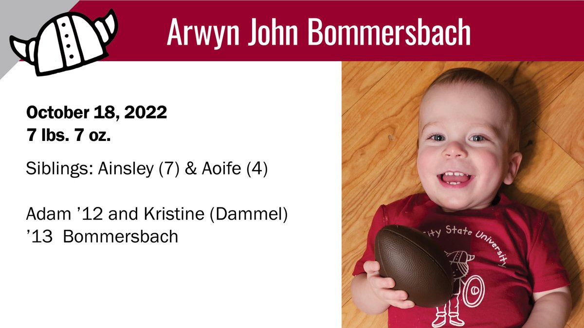 VCSUAlumni's tweet photo. 👶 Have you had an addition to your family? Share your good news with the Viking Family! After you have received your Lil' Vikings t-shirt, send a photo to kim.hesch@vcsu.edu so we can include it in our next issue of The Bulletin.
➡️ Lil' Vikings Form: https://t.co/vlQbup0snu https://t.co/s32yjZWgz0