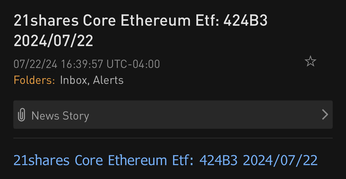 It’s official: Spot Eth ETFs have been made effective by the SEC. The 424(b) forms are rolling in now, the last step = all systems go for tomorrow’s 930am launch. Game on.
