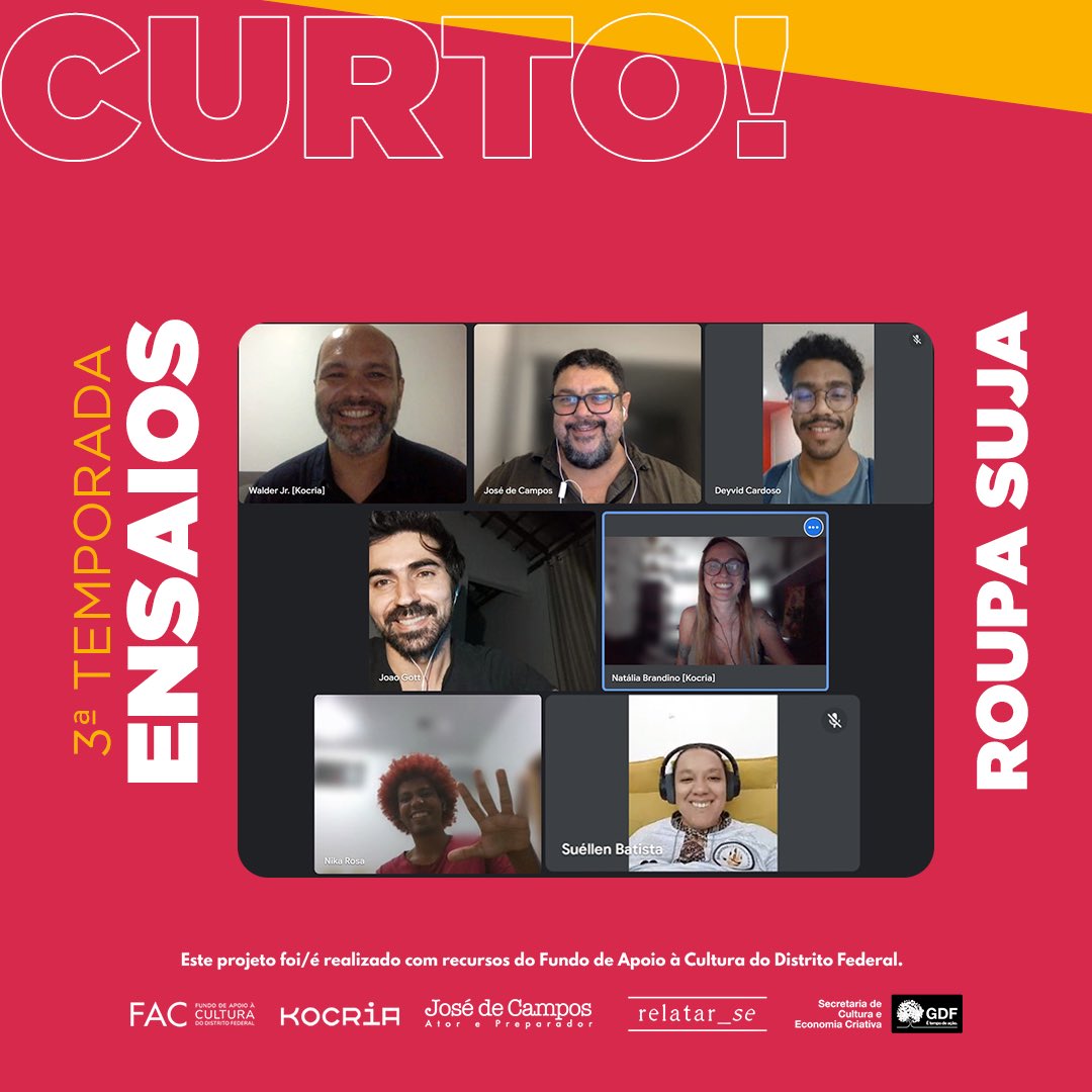 O curto Roupa Suja 📦👨‍❤️‍👨  já foi para o ensaio, com os autores Deyvid Carodos, Wryel Lima, e Nika Rosa, e o diretor de Deyvid Cardoso, equipe e elenco da terceira temporada. 
Realização: José de Campos / Kocria Audiovisual 
Acessibilidade: Relatarse 
Apoio: FAC-DF/@sececdf