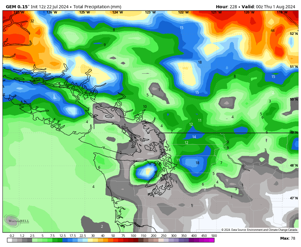 50ShadesofVan's tweet image. Making a run at a bone-dry July, for @yvrairport. Note the decreasing frequency for this type of event. 1951, 1985, 2013, 2021, 2024? #BCDry