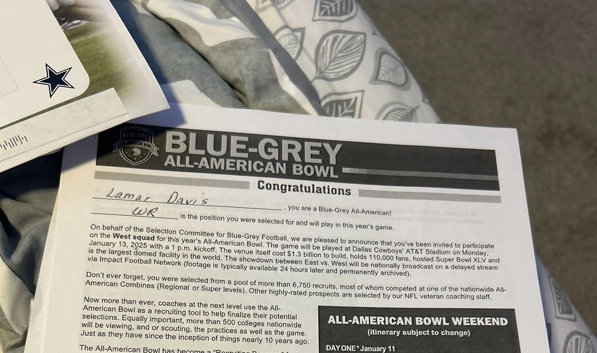<a href="/BlueGreyFB/">Blue-Grey All-American Bowl</a> 
I Appreciate the opportunity and invitation