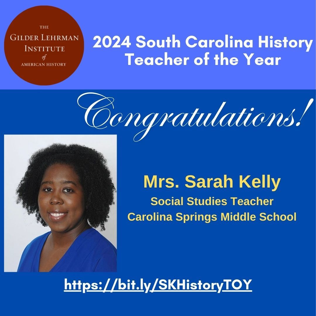 We are incredibly proud to announce that our very own Mrs. Sarah Kelly has been named the 2024 South Carolina History Teacher of the Year! Join us in congratulating Mrs. Kelly on this well-deserved recognition! #OnePackOnePurpose
bit.ly/SKHistoryTOY