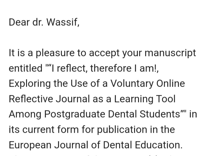 HodaWassif's tweet photo. Best email of the day: manuscript accepted! β¨οΈβ¨οΈ #academic #writing #publication #DentalEd #Dental #Education https://t.co/PDJJQV5TGB