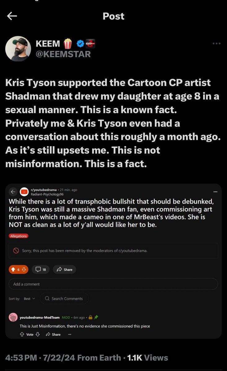 DramaAlert's tweet photo. Keemstar revealed that Kris Tyson supported a Cartoon CP artist… https://t.co/DsvmxhdqnK