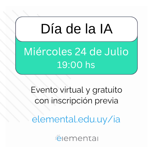 elementaluy's tweet photo. Te invitamos a nuestra próxima charla sobre Inteligencia Artificial en la educación, a cargo de Rodrigo Fábrega, presidente de Fundación Cruzando (Chile) y profesor visitante del MIT, y Magela Fuzatti, co-fundadora y directora de Elemental (Uruguay). https://t.co/RdVjya1Tat