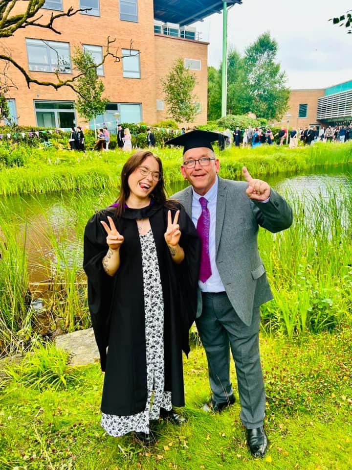 Very proud Daddy/Daughter moment as I get to wear the mortar board.

Well done Ali on achieving a BSc (Hons) in Paramedic Practice.

Hard work and determination brings success and you certainly have proved that.   
Keep on being your best self.

Love you loads xx