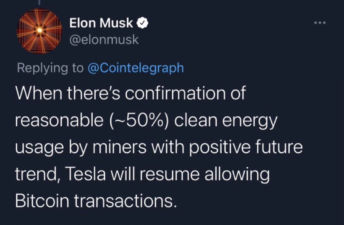BitcoinArchive's tweet photo. Hey @ElonMusk 
Time to accept #Bitcoin payments for Tesla.  

Bitcoin energy mix is now +56% from sustainable sources. 🍃🍀🍃 https://t.co/hjPuzoT0Qj