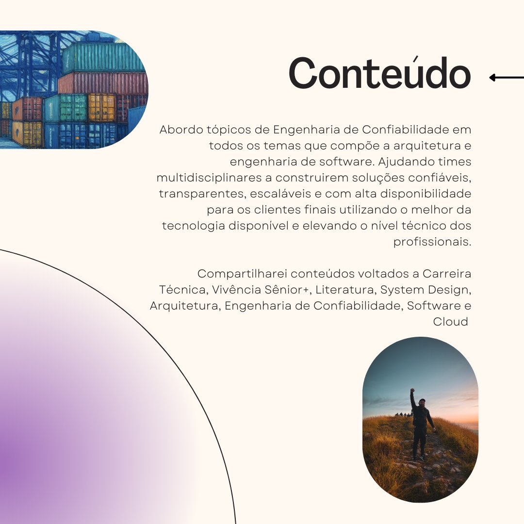 Colabi_io's tweet photo. Na Colabi, Matheus compartilhará conteúdos incríveis sobre Carreira Técnica, Vivência Sênior+, Literatura, System Design, Arquitetura, Engenharia de Confiabilidade, Software e Cloud. 📚👨‍🏫

👉 Por que Matheus compartilha conhecimento?

Meu objetivo na comunidade é transformar temas complexos em conversas simples. Acredito que o conhecimento pode mudar a vida das pessoas pra melhor, assim como mudou a minha." 💡✍️