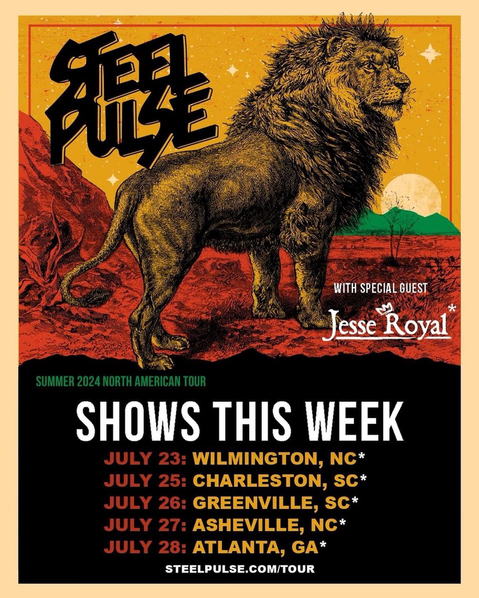 ROYAL (@jesseroyal1) on Twitter photo Shows this week with <a href="/steelpulse/">Steel Pulse</a> in North and South Carolina and Atlanta!
Get your tickets now
Jesseroyalmusic.com Shows this week with <a href="/steelpulse/">Steel Pulse</a> in North and South Carolina and Atlanta!
Get your tickets now
Jesseroyalmusic.com