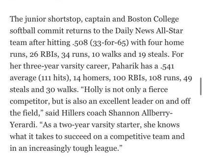 Holly Paharik (@holly15_2025) on Twitter photo Thank you so much <a href="/MetroWestSports/">Daily News Sports</a> for picking me as a Metrowest All Star. I couldn’t have done it without @Hiller_Softball 🧡💚. Still a lot of work to do… and I’m so excited #1moreyear !!
<a href="/coach_toric/">Tori Constantin</a> <a href="/CoachKvilhaug/">Amy Kvilhaug</a> <a href="/CoachRogerW/">Roger Wilson</a> Thank you so much <a href="/MetroWestSports/">Daily News Sports</a> for picking me as a Metrowest All Star. I couldn’t have done it without @Hiller_Softball 🧡💚. Still a lot of work to do… and I’m so excited #1moreyear !!
<a href="/coach_toric/">Tori Constantin</a> <a href="/CoachKvilhaug/">Amy Kvilhaug</a> <a href="/CoachRogerW/">Roger Wilson</a>