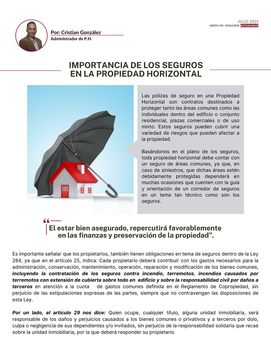 adepaph2's tweet photo. Las pólizas de seguro en una PH, son contratos destinados a proteger tanto las áreas comunes como las individuales dentro del edificio o conjunto residencial, plazas comerciales o de uso mixto. Estos seguros pueden cubrir una variedad de riesgos que pueden afectar a la propiedad https://t.co/XoJHSgxueK