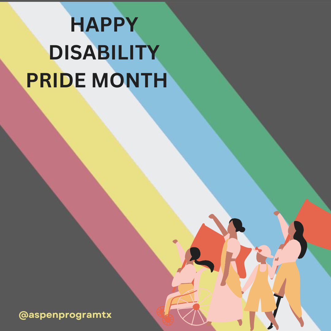 ASPENProgramTX's tweet image. Happy Disability Pride Month from our team at ASPEN!

¡Feliz mes del orgullo por la discapacidad!

#DisabilityPrideMonth #TexasChildren #DisabilityResources #ParentingSupport #ApoyosTejanos #NiñosTejanos #JovenesTejanos #ApoyosParaDiscapacidades #ApoyosParaFamilias