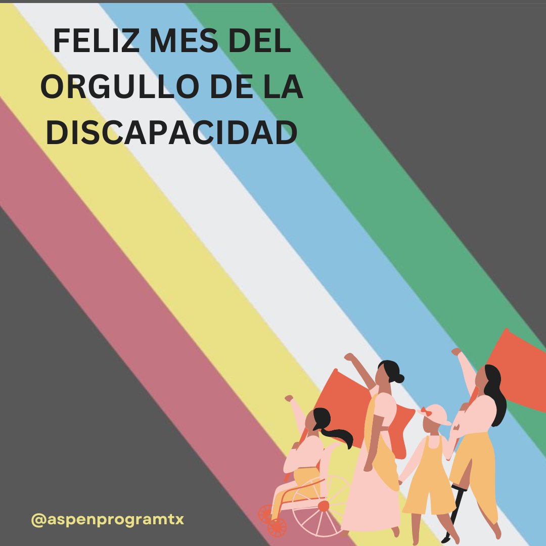 ASPENProgramTX's tweet image. Happy Disability Pride Month from our team at ASPEN!

¡Feliz mes del orgullo por la discapacidad!

#DisabilityPrideMonth #TexasChildren #DisabilityResources #ParentingSupport #ApoyosTejanos #NiñosTejanos #JovenesTejanos #ApoyosParaDiscapacidades #ApoyosParaFamilias