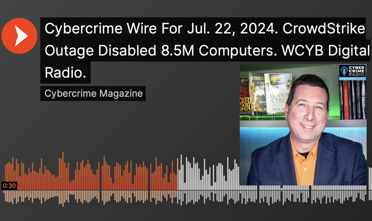 Scott Schober (@scottbvs) on Twitter photo Scott Schober, Host of Cybercrime Radio discusses the CrowdStrike Outage
soundcloud.com/cybercrimemaga…
#CrowdStrike #Microsoft #Outage #cybersecurity
<a href="/CybersecuritySF/">Steve Morgan</a> <a href="/BVSystems/">Wireless + Cybersecurity Expertise</a> Scott Schober, Host of Cybercrime Radio discusses the CrowdStrike Outage
soundcloud.com/cybercrimemaga…
#CrowdStrike #Microsoft #Outage #cybersecurity
<a href="/CybersecuritySF/">Steve Morgan</a> <a href="/BVSystems/">Wireless + Cybersecurity Expertise</a>