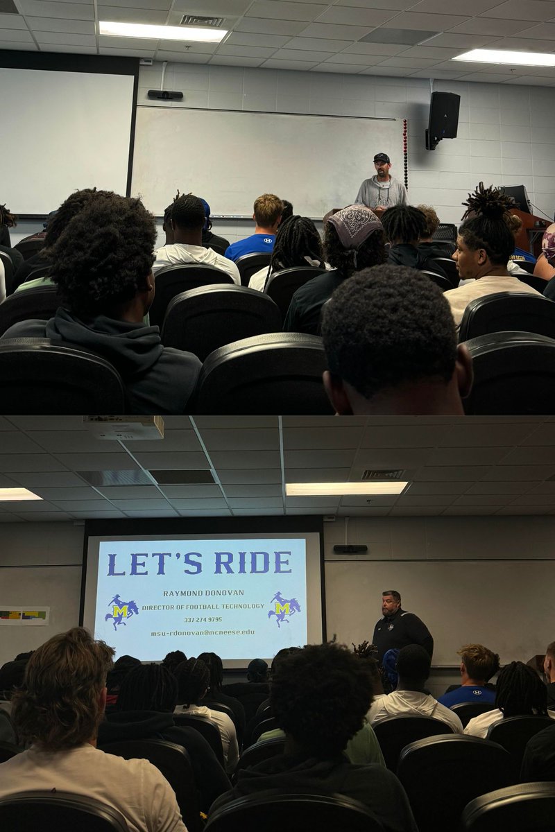 McNeeseFB's tweet photo. THANK YOU to our President @DrRousse, @McneeseVideo, @MSUEquipment1, @Hunter_MartinAT and his team, and our compliance team for taking time to share important information to our team! We are so lucky to have such amazing staff, faculty, and administration on our side. 

#GEAUXPOKES | #WeDAT