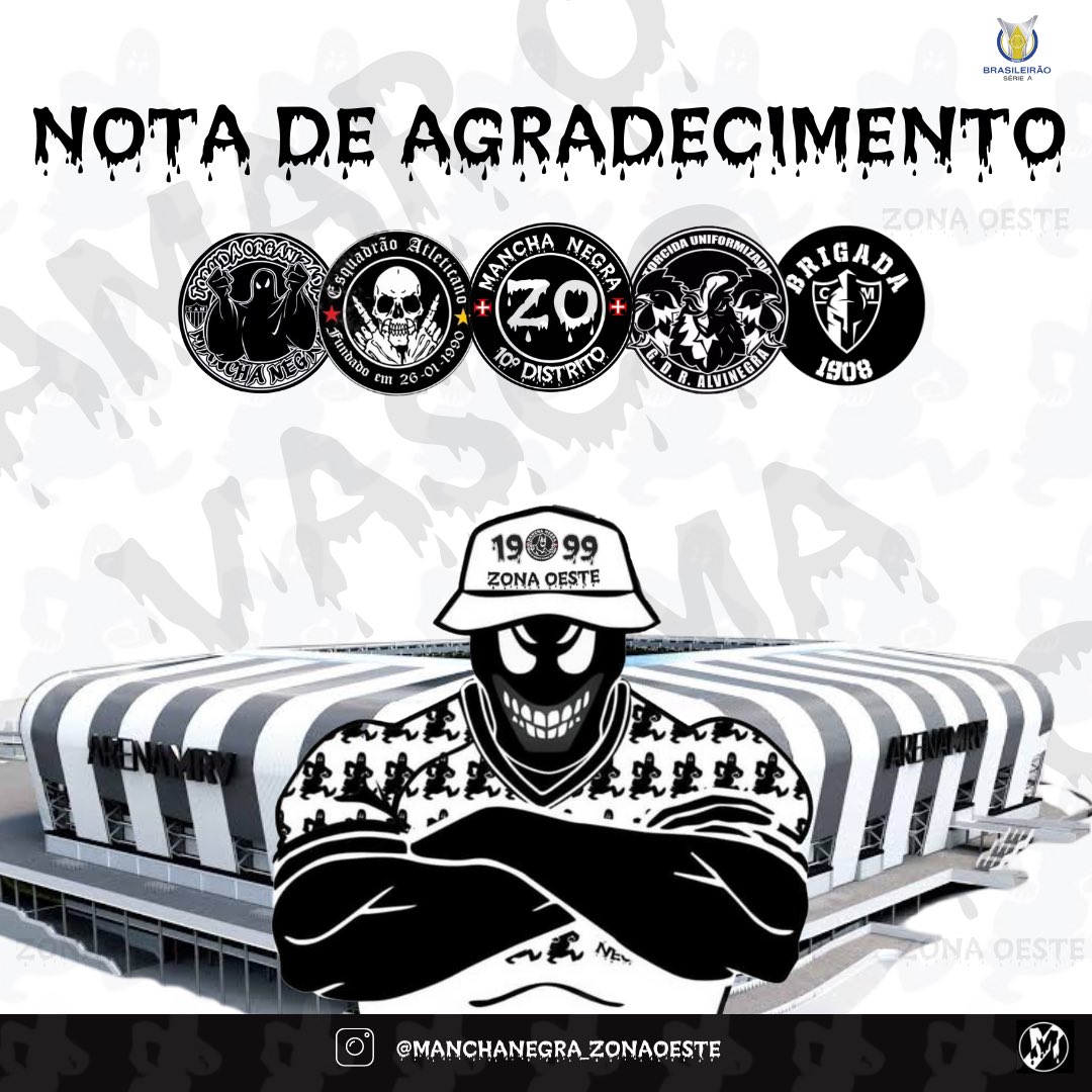 MNV10zo's tweet photo. O décimo distrito da Mancha Negra vem agradecer as torcidas @teaoficial_, @TorcidaGdr, @brigada1908, @tomanchanegra e todos os atleticanos pela recepção, atenção e suporte proporcionado a nós no jogo de ontem (21/07), Atlético MG X Vasco da Gama. + https://t.co/t9Vh2WeSZX