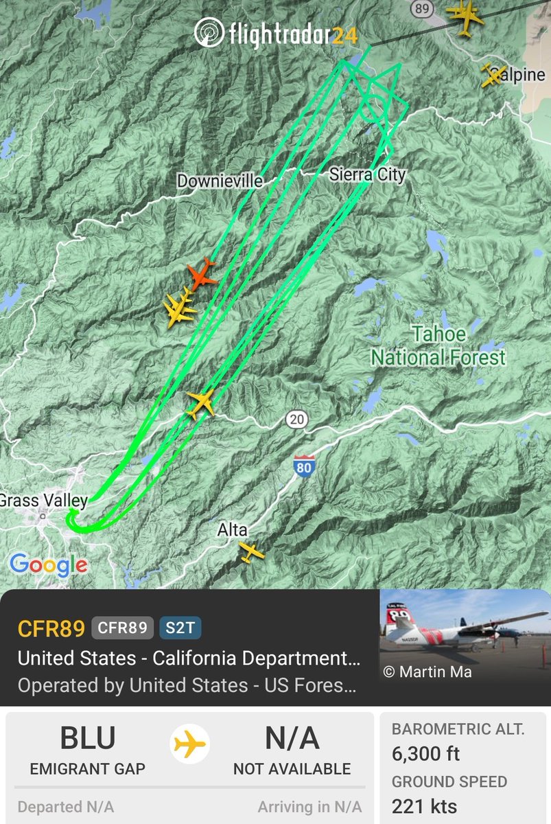 Elias_Funez's tweet image. Looks like Cal Fire air tankers 93, 95, 89 in bound at GV AA base from the #MillFire and #SmithFire in Plumas Co. Tanker 89 loaded on retardant and headed back. Mill fire sized up at almost 800 acres. #fireseason2024 #theunionnow @TheUnion Pyrocumulus visible from Grass Valley.
