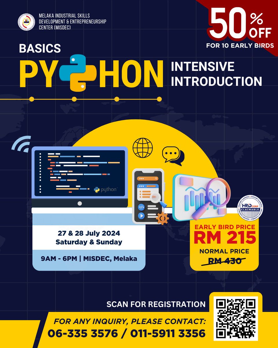 "Saya berminat untuk belajar coding Python tapi tak ada asas boleh ke sertai?" 🤔

Jangan risau, kursus asas Python kami ini adalah khas untuk anda di luar sana yang nak belajar coding tapi "0 knowledge". 

Daftar sekarang: forms.gle/nFK5gJ38D1mCmr…