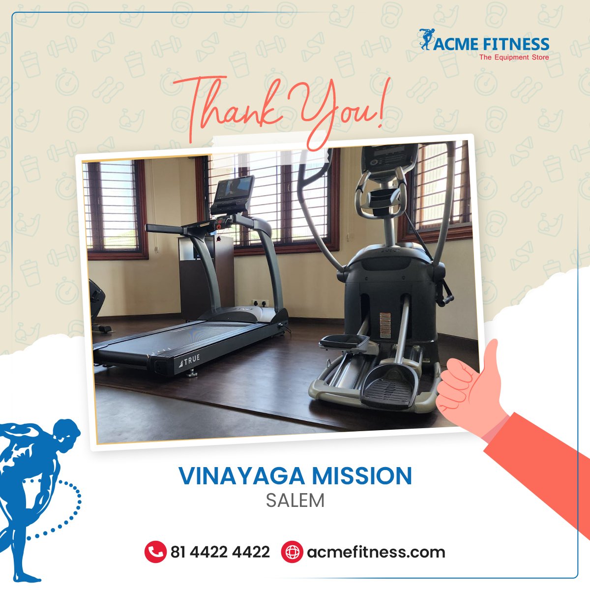 acmefitness's tweet image. Thank you, Vinayaka Mission's Research Foundation from Salem, for partnering with us on your new gym setup. Excited for a healthier future together! 💪✨

#FitnessJourney #GymSetup #Installation #VinayagaMission #salem #fitness #AcmeFitness