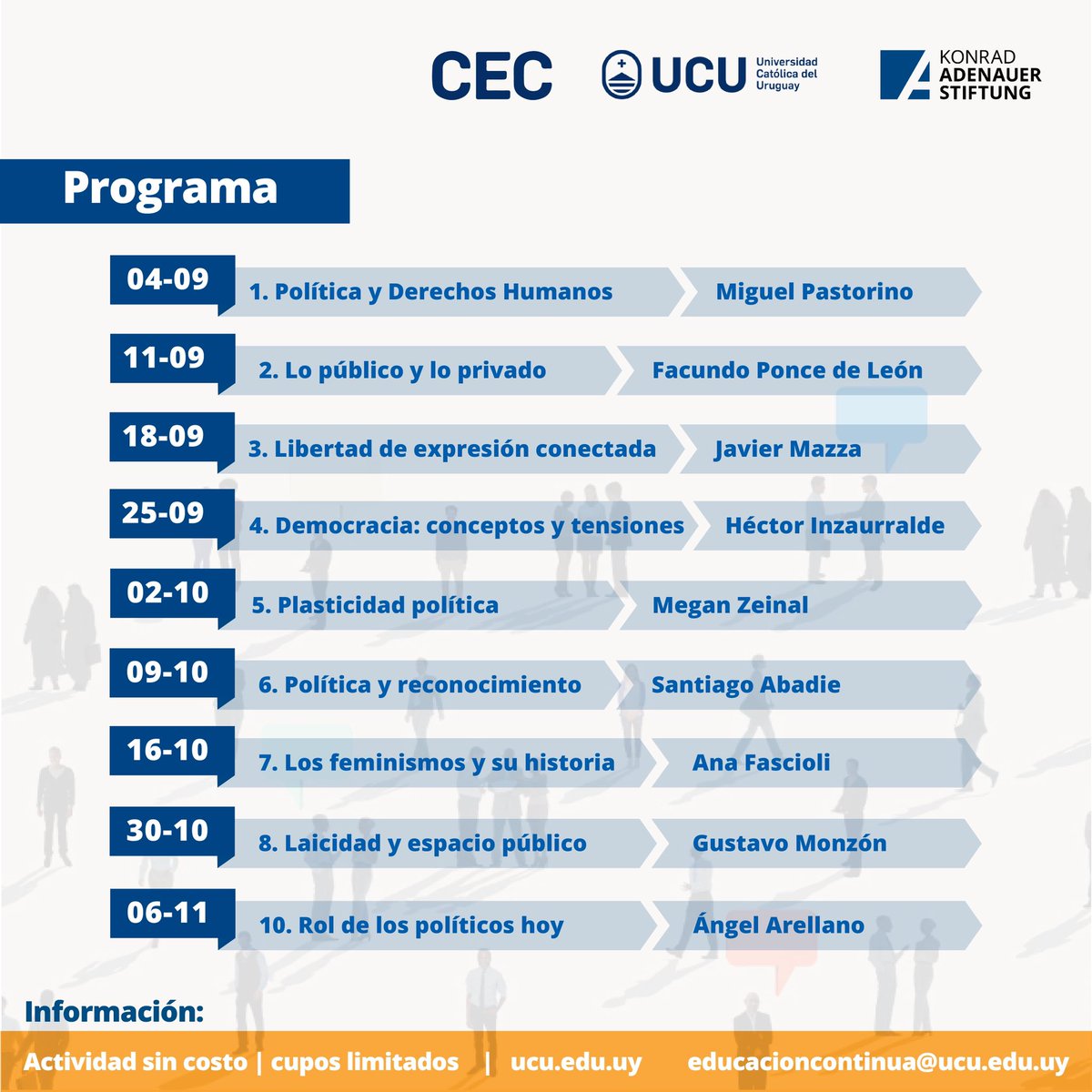 KASPartidos's tweet photo. 🔜 En septiembre comienza el curso "Pensar la política hoy: filosofía política en sociedades complejas y plurales".

¡Postula a una beca! 🎓

🏃‍♂️📅 Tienes tiempo hasta el 23 de agosto.

📚 Presencial en Uruguay y virtual en países de América Latina.

🔗 https://t.co/UrFF8snS4e https://t.co/OLc2YNShzx