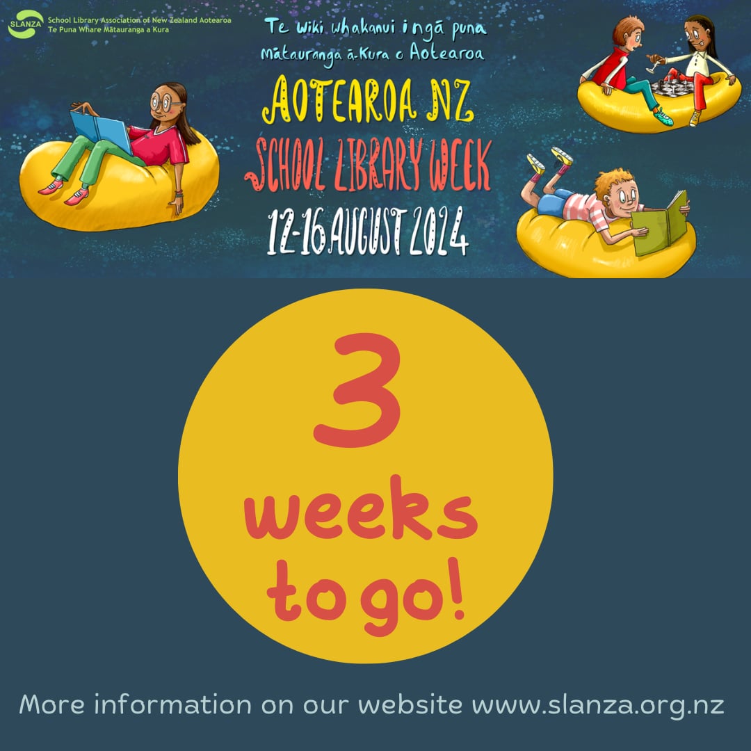 The countdown is on!  
2024's Aotearoa School Library Week will be celebrated 12-16 August.  
Join us in showcasing the awesome mahi your library does in your kura. School Libraries Build Readers!
Check out the resources on the SLANZA website now. 
slanza.org.nz/aotearoa-schoo…