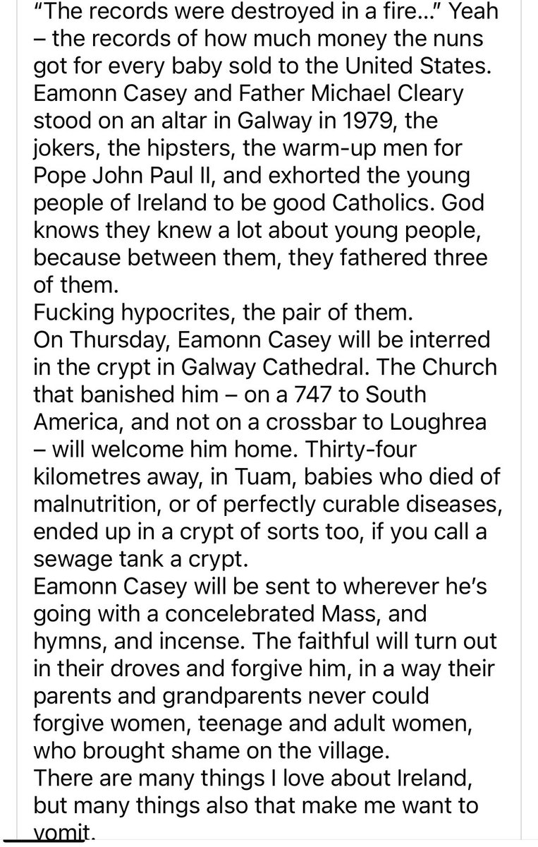 “Mary could make it to the county home, but Seán, well Seán could make county…”
- A few thoughts I expressed on the sexual predator Eamonn Casey when he died in 2018. If you have a few minutes, I’d like you to read it. #BishopCaseyBuriedSecrets