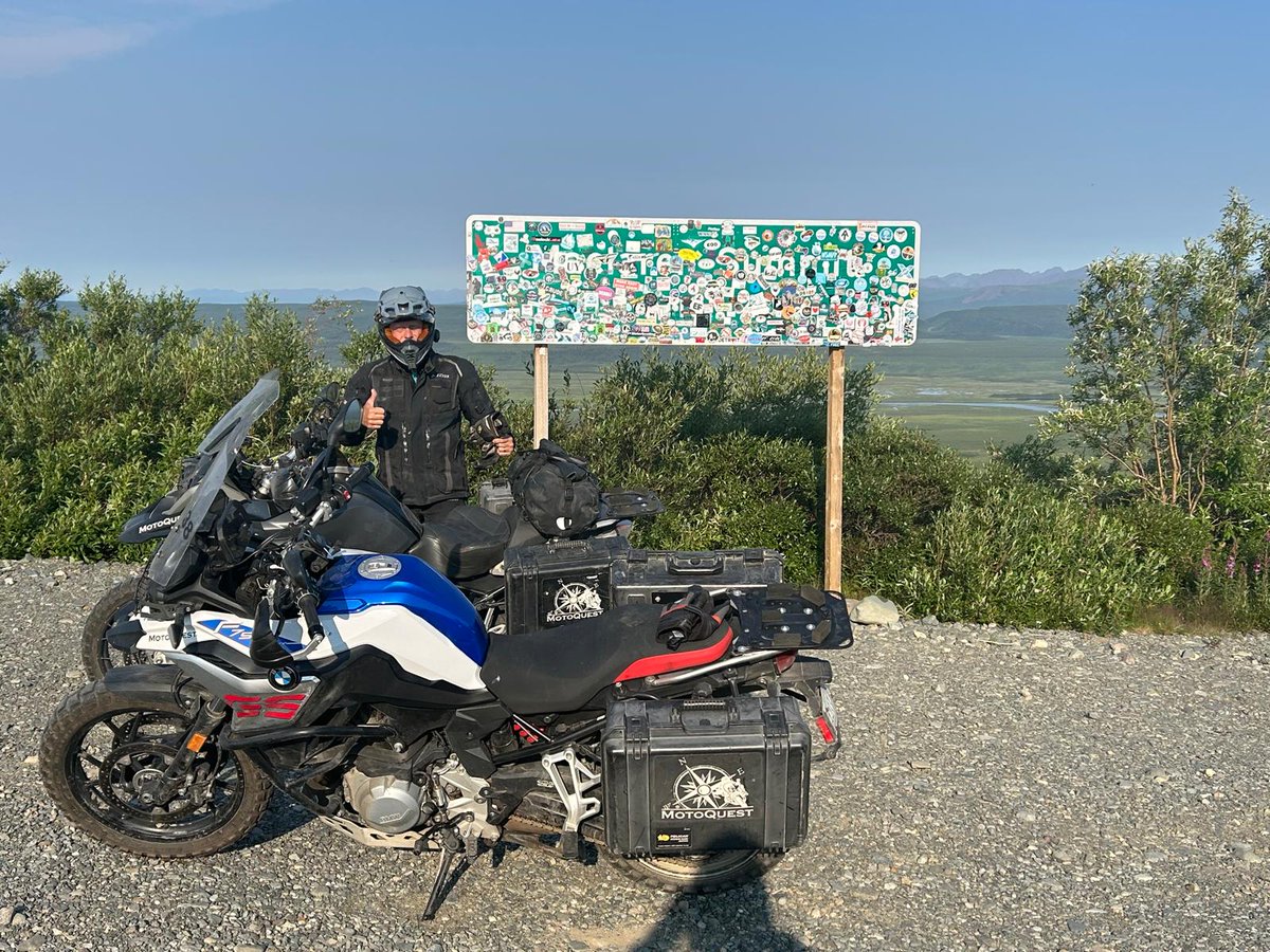 MotoQuest's tweet photo. We have a group of riders headed to Prudhoe Bay right now. Here, they are crossing the Denali Highway before they strike north towards the Arctic Ocean. https://t.co/D7RLHZvsez