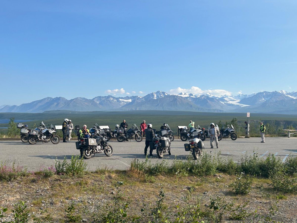 MotoQuest's tweet photo. We have a group of riders headed to Prudhoe Bay right now. Here, they are crossing the Denali Highway before they strike north towards the Arctic Ocean. https://t.co/D7RLHZvsez