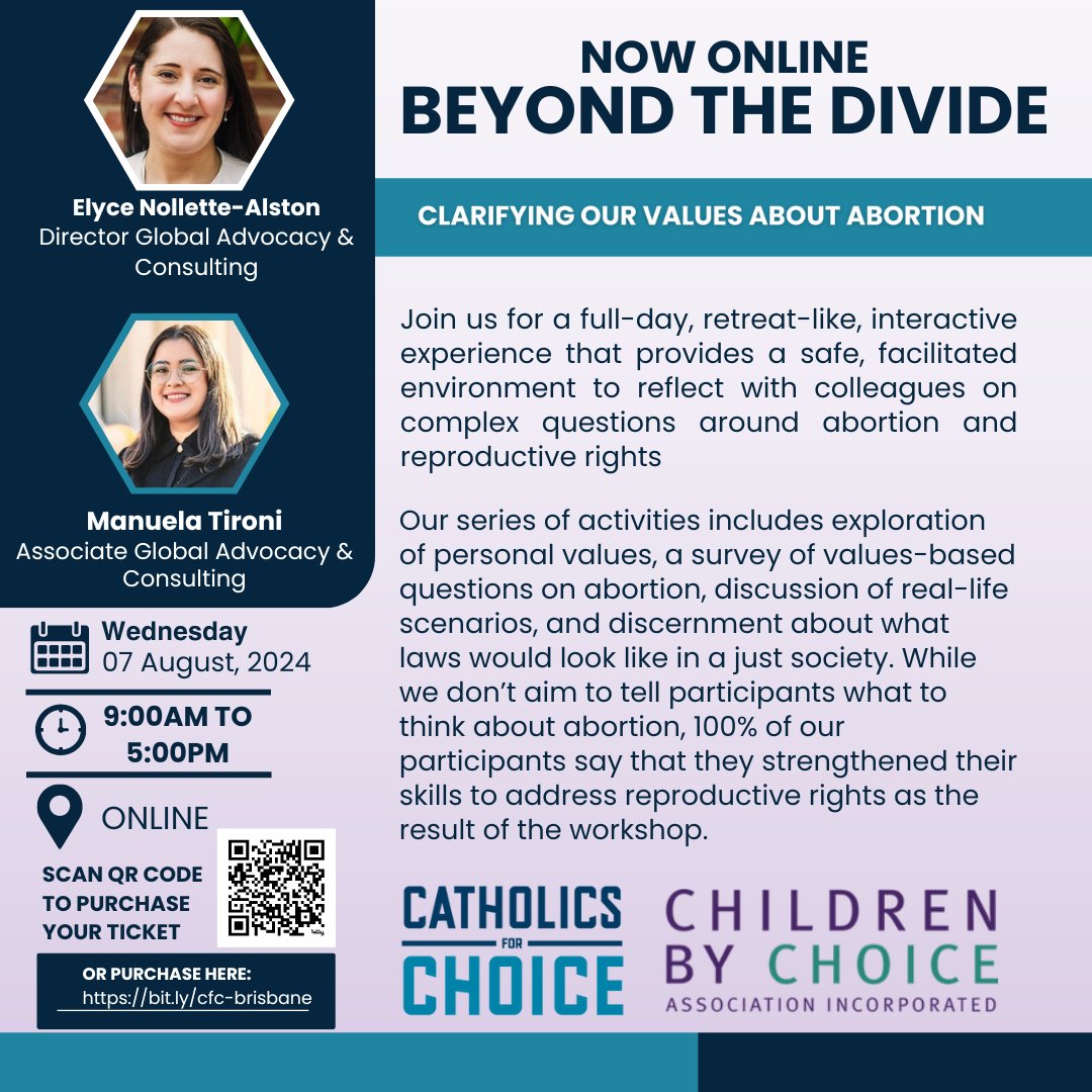 NOW ONLINE! We are excited to say that Beyond The Divide is now being offered online by the amazing Catholics for Choice team! This training is a full day of clarifying values around abortion. Tickets are available now via link in bio bit.ly/cfc-brisbane
