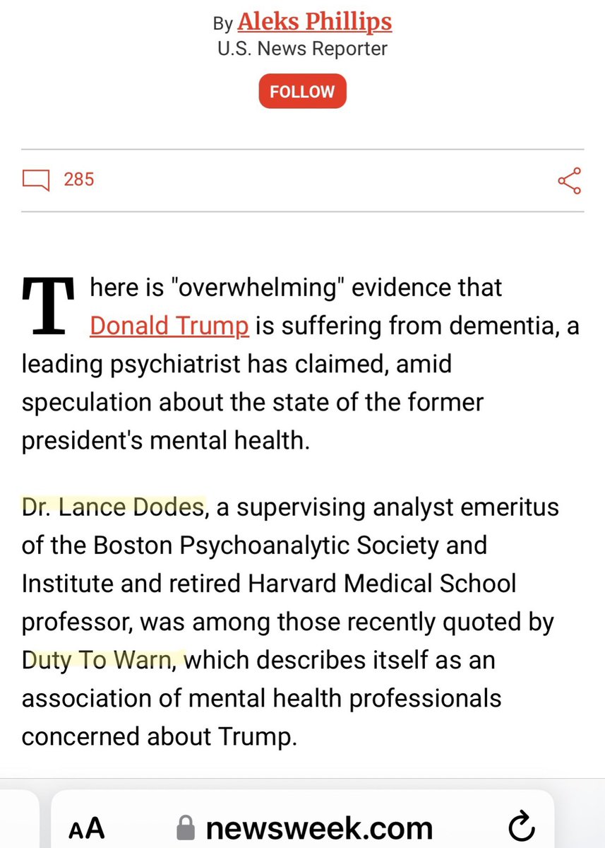 whatsrealhere's tweet image. Trump's the one hundreds of doctors warned has "cognitive decline", not Biden

They said Trump's "mental health is deteriorating dangerously"

They can, because #DutyToWarn is legal

No doctor said Biden has mental health issues

Hur's a lawyer, not doctor 
#TrumpIsUnfitForOffice