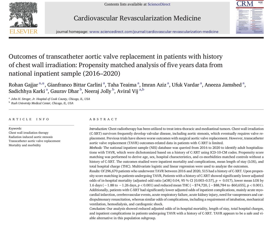 📄in <a href="/CRMjournal/">CRMjournal</a>: the FIRST study to show LOWER #TAVR mortality in pts with  a hx of chest irradiation sciencedirect.com/science/articl… 

<a href="/PaulMahoneyMD/">Paul Mahoney</a> &amp; I go over possible explanations &amp; implications of the findings in ⬇️ editorial 
sciencedirect.com/science/articl…