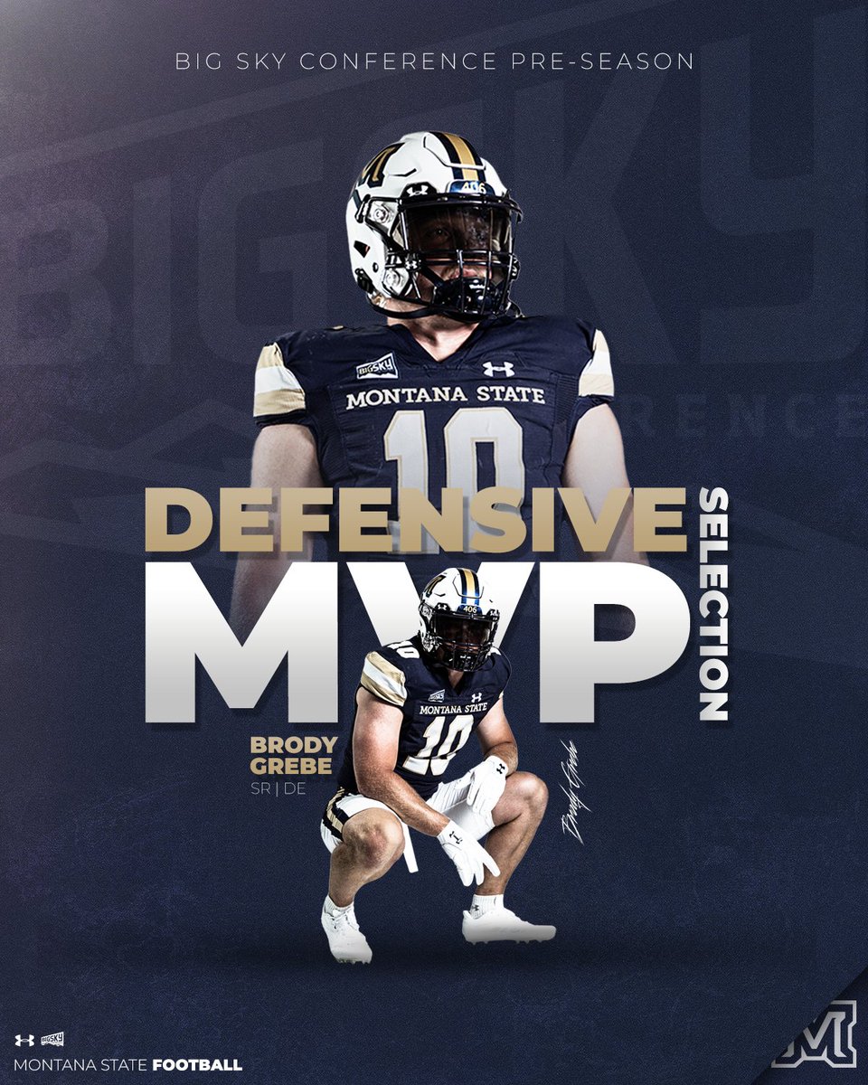 Montana State Football (@msubobcats_fb) on Twitter photo ๐จ PRE-SEASON DEFENSIVE MVP SELECTION ๐จ
Congratulations to Brody Grebe who was been named the <a href="/BigSkyConf/">Big Sky Conference</a> Preseason Defensive Player of the Year โผ
#BobcatBuilt | #GoCatsGo ๐จ PRE-SEASON DEFENSIVE MVP SELECTION ๐จ
Congratulations to Brody Grebe who was been named the <a href="/BigSkyConf/">Big Sky Conference</a> Preseason Defensive Player of the Year โผ
#BobcatBuilt | #GoCatsGo