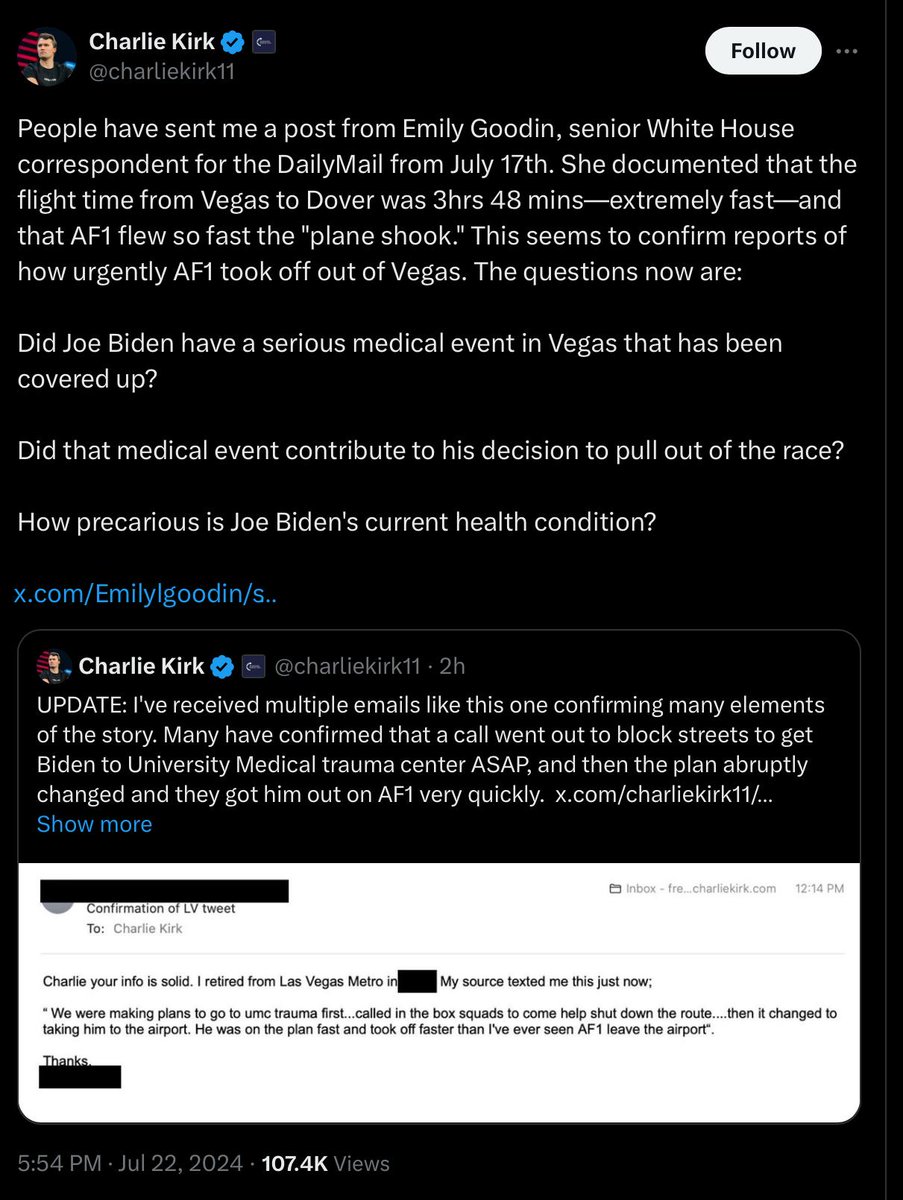 graf_there52332's tweet image. More  AF1 intrigue: "flight time from Vegas to Dover was 3hrs 48  mins—extremely fast, and that AF1 flew so fast the "plane shook." This  seems to confirm reports of how urgently AF1 took off out of Vegas. But  why?