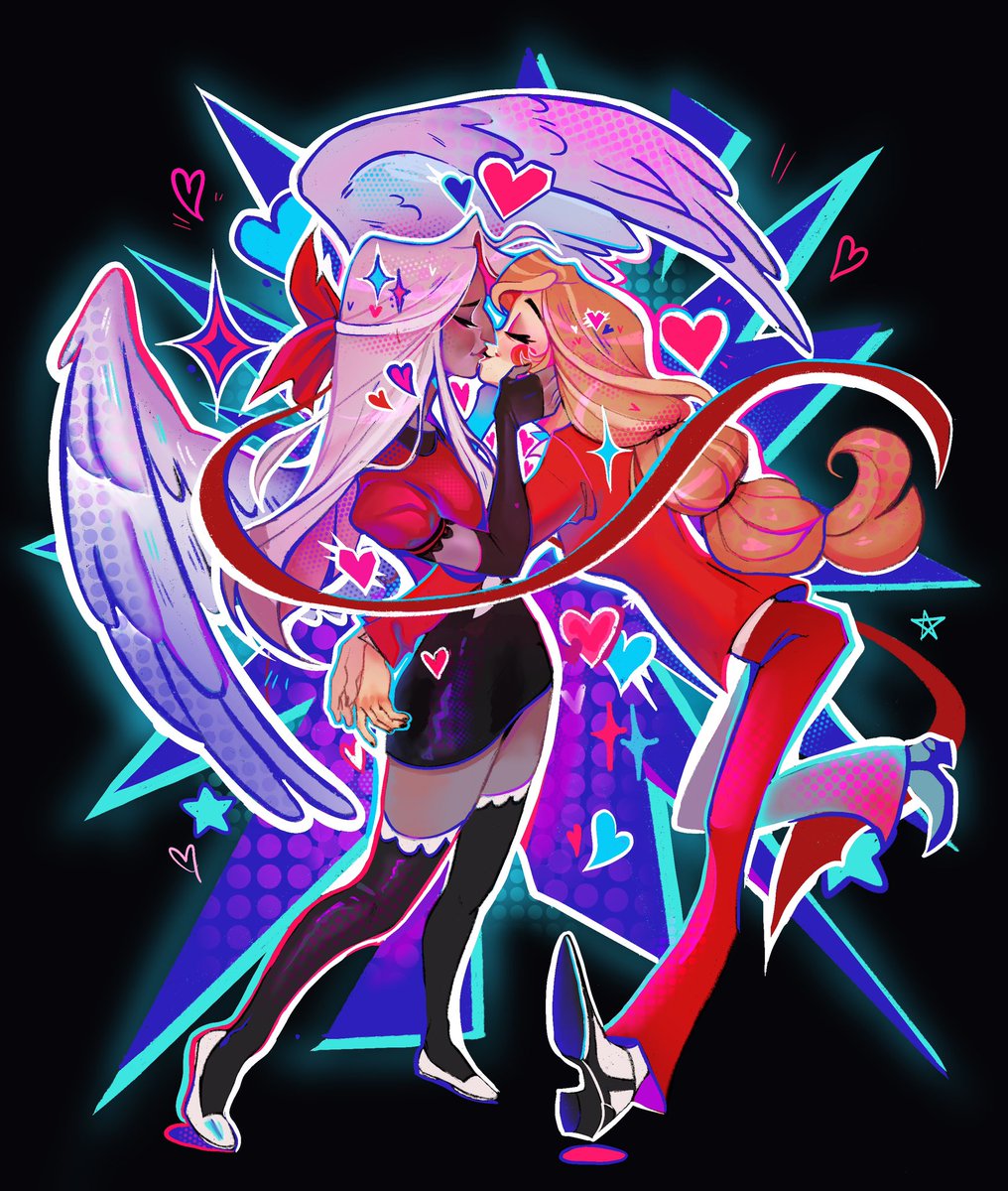 Ballz4lyfe11's tweet photo. Kiss kiss fall in love 🩷🩵 #chaggie #CharlieMorningstar #Vaggie #HazbinHotel https://t.co/RI3OpTlmBa