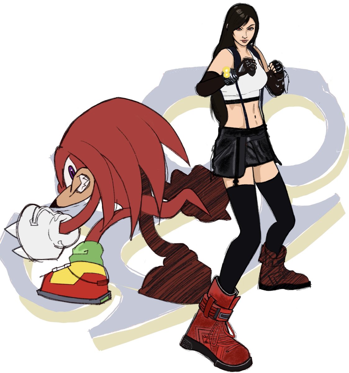 diorashtray's tweet photo. Knuckles and Tifa 👊💥 
inspired by @_kiraby ! their shadow &amp; aerith art brings me joy 
#FinalFantasy #KnucklesTheEchidna #Tifa https://t.co/92c2nbvZ9b