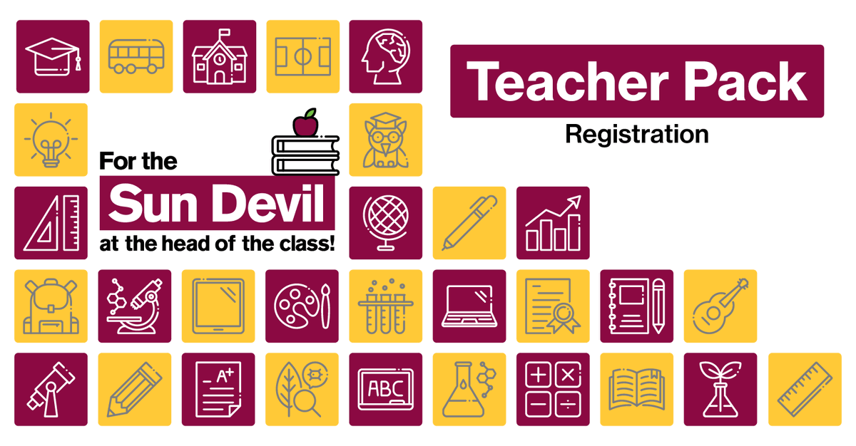 New school year, new Teacher Pack!

We're bringing maroon-and-gold pride to your classroom with a free Sun Devil Teacher Pack! Five random envelopes will include a golden ticket, redeemable for a special reward.

Get yours: specialevents.asu.edu/teacherpack202…