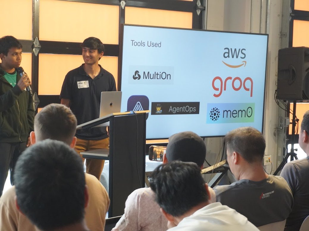 Alex Reibman 🖇️ (@alexreibman) on Twitter photo This weekend, 400+ AI engineers flew from around the world to SF’s largest AI agent hackathon.
Frontier agents powered by tool calling, web browsing, and memory are coming.
Tweeting the finalists from the Agents 2.0 Hackathon with <a href="/AgentOpsAI/">AgentOps 🖇️</a> and <a href="/MultiOn_AI/">MultiOn AI</a> (🧵): This weekend, 400+ AI engineers flew from around the world to SF’s largest AI agent hackathon.
Frontier agents powered by tool calling, web browsing, and memory are coming.
Tweeting the finalists from the Agents 2.0 Hackathon with <a href="/AgentOpsAI/">AgentOps 🖇️</a> and <a href="/MultiOn_AI/">MultiOn AI</a> (🧵):