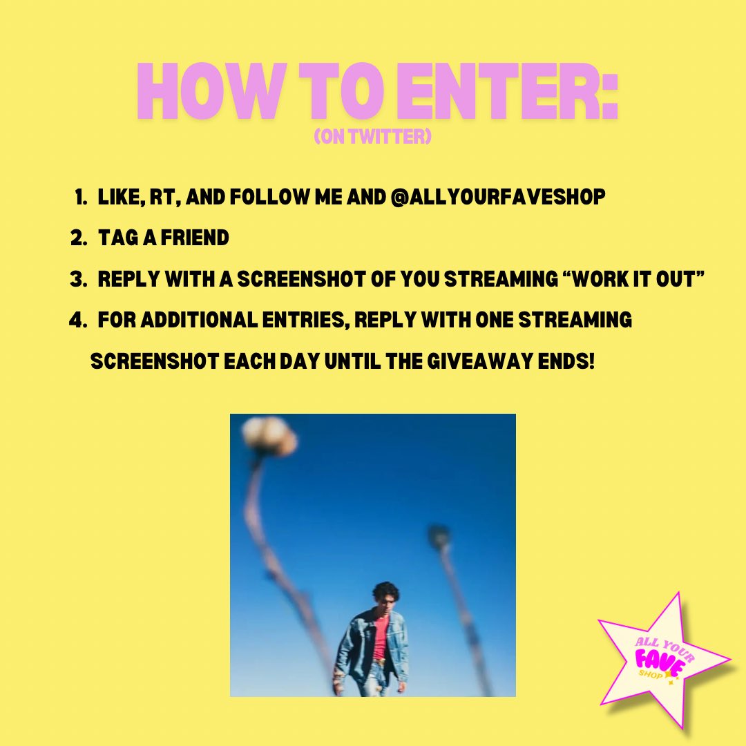 Joe Jonas sticker giveaway 💛✨ 

To celebrate “Work It Out”, here’s a chance to win 7 Joe stickers (handmade by me) + 2 Joe photo prints!  

Read rules on how to enter!
(must be following me + @allyourfaveshop) 

⭐️ Giveaway ends on Aug 9th &amp; winner will be chosen randomly! 🍀