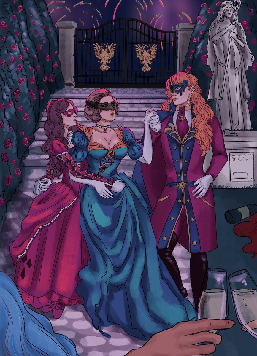 My full piece for <a href="/fe3hmasquerade/">Farce and Facades - Complete</a> 💋🖤❣️

Delighted to draw Manuela and both of her favorites. 

#FE3H