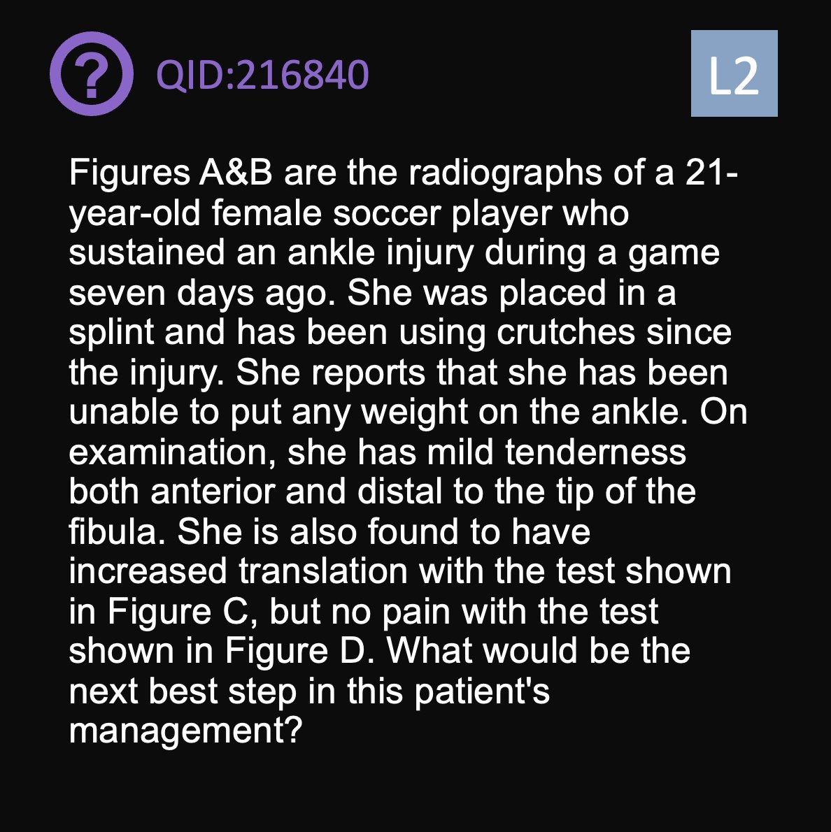 orthobullets's tweet photo. Can you answer this daily question from our Free QBank correctly? 

QID: 216840
Comment your answer below, then check to see if you got it correct by clicking the link below to see the answer &amp; explanation.
https://t.co/Ph2jTFTQqK
#orthotwitter #MedTwitter https://t.co/fKbkPElkNN