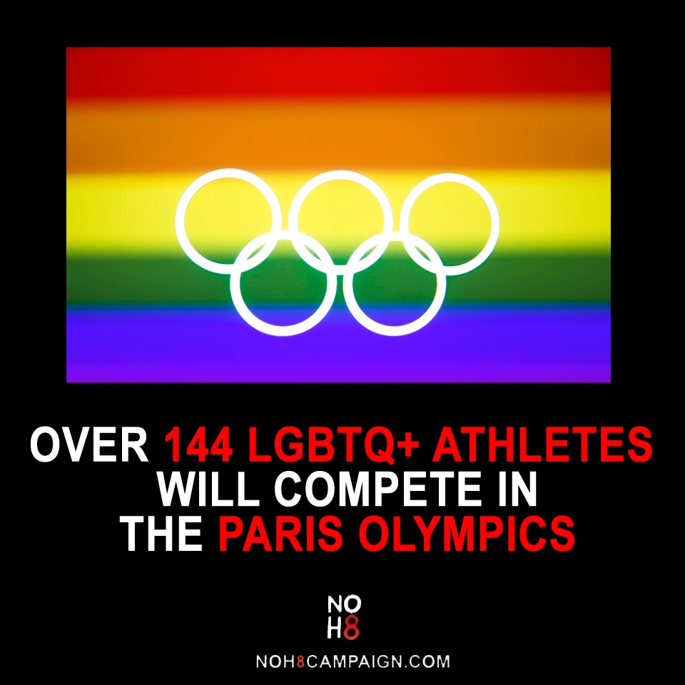Over 144 LGBTQ+ athletes will compete in the #ParisOlympics #NOH8 tinyurl.com/3a5nypwe