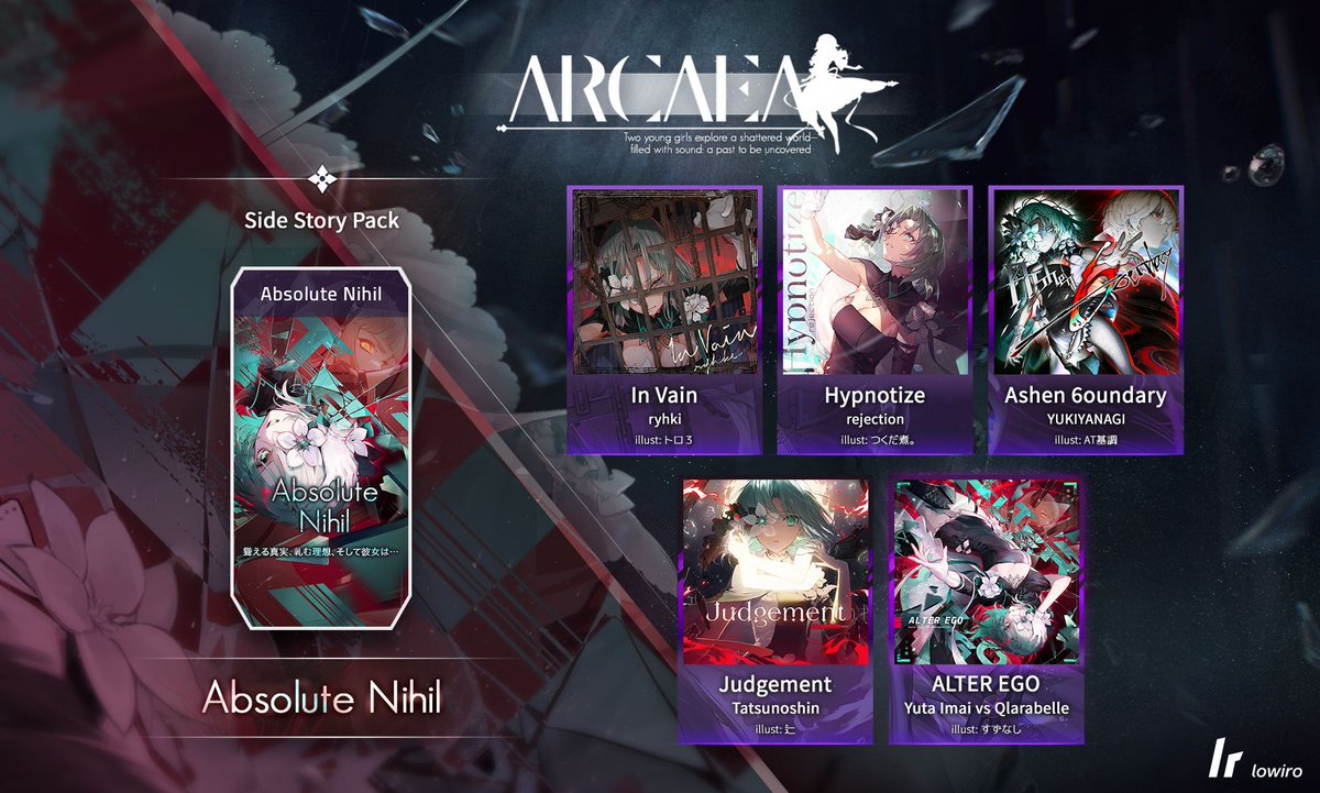 arcaea_en's tweet photo. There is one thing you know you gave correct weight and value; one thing irreplaceable.
Now, at the world's edge...

5 new, original songs arrive on 7/30 in "Absolute Nihil", a new Side Story Pack for Arcaea v5.9.

Here, as you face a demon, she is still in your heart.
#arcaea https://t.co/2J4qGz2CNl