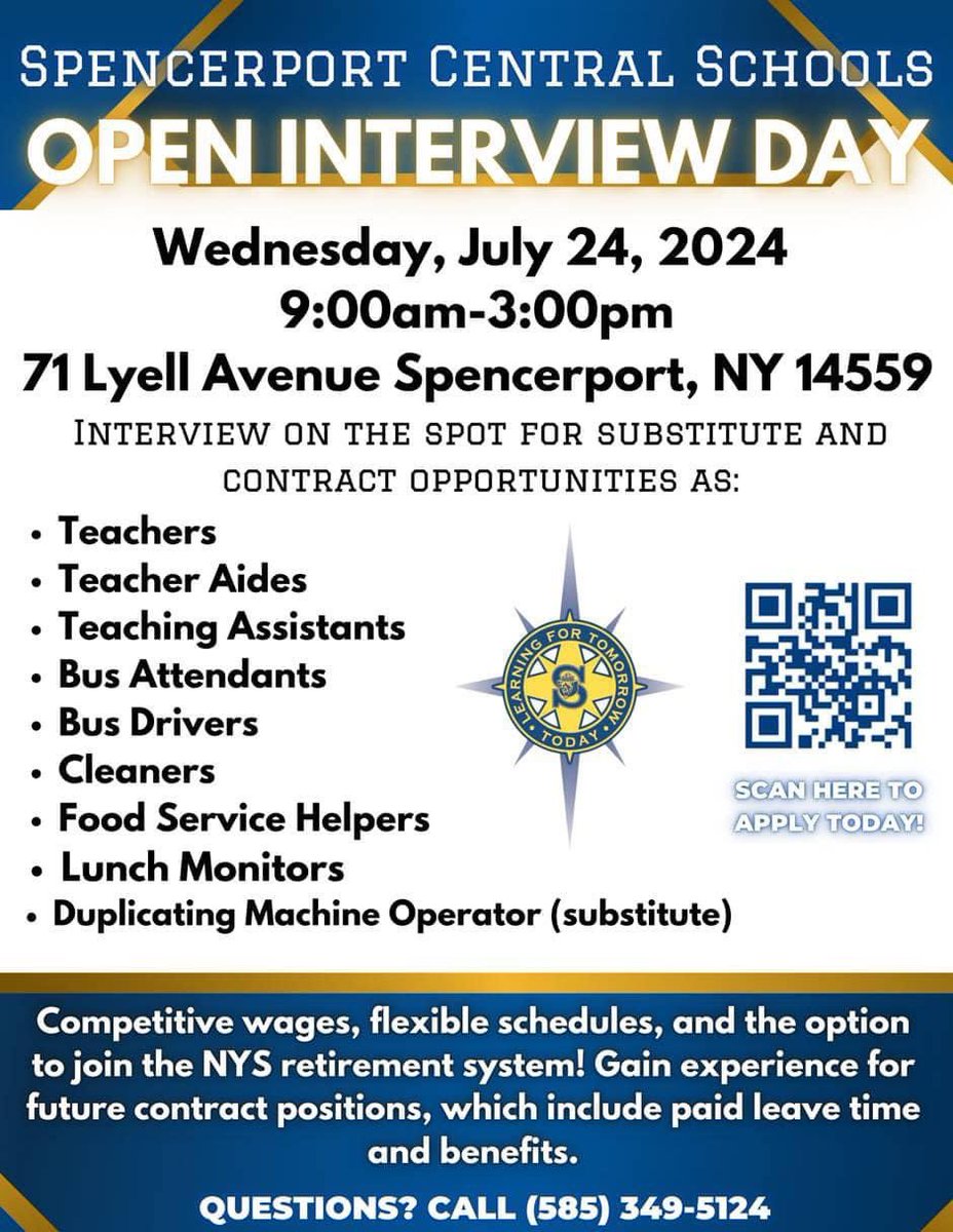 Jamie Lissow (@hr_scsd) on Twitter photo 📢 Join us on Wednesday for our Open Interview Day. We're looking for passionate staff to join our team. <a href="/SpencerportCSD/">Spencerport Schools</a> #Hiring #RangerPride 📢 Join us on Wednesday for our Open Interview Day. We're looking for passionate staff to join our team. <a href="/SpencerportCSD/">Spencerport Schools</a> #Hiring #RangerPride