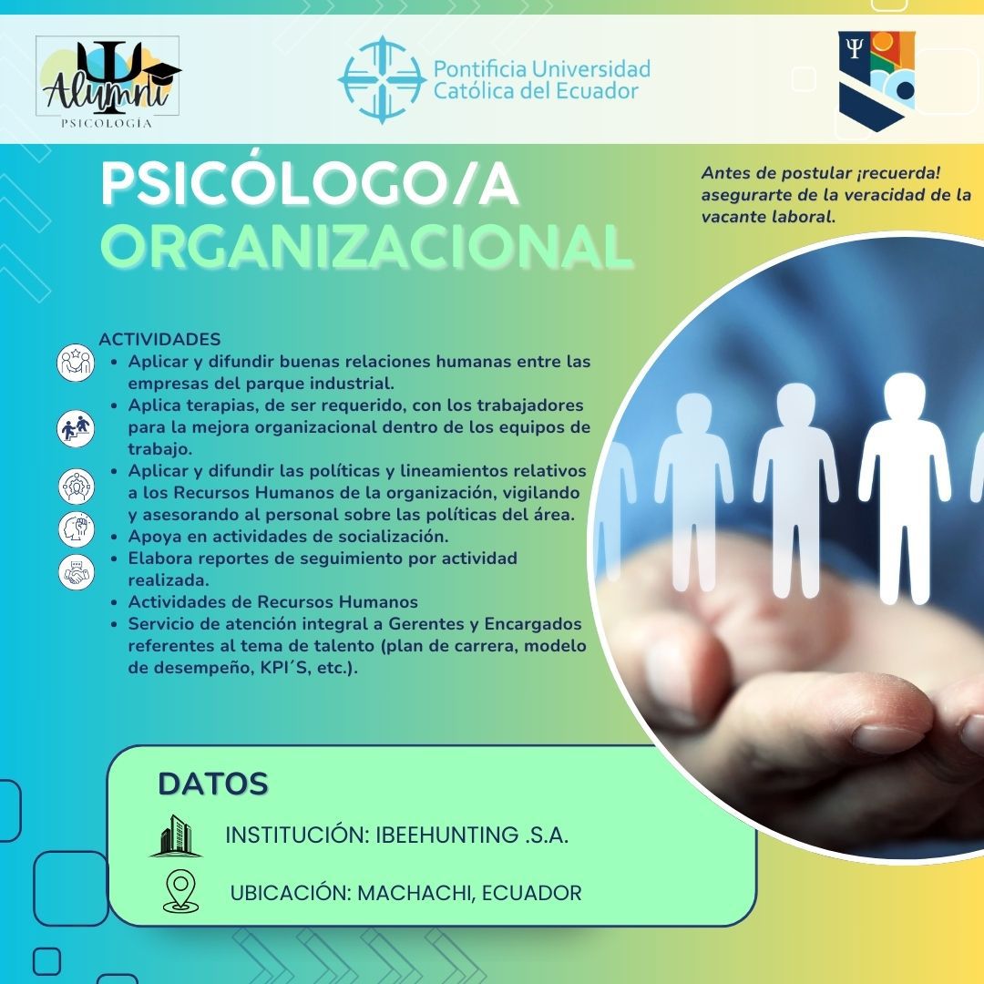 psicopuce's tweet photo. 🎓Bolsa de empleo Alumni💼 

Te presentaremos las posibles ofertas de empleo disponibles para ti.
Antes de postular ¡recuerda! asegurarte de la veracidad de vacante laboral. https://t.co/bCrPPXSxe3