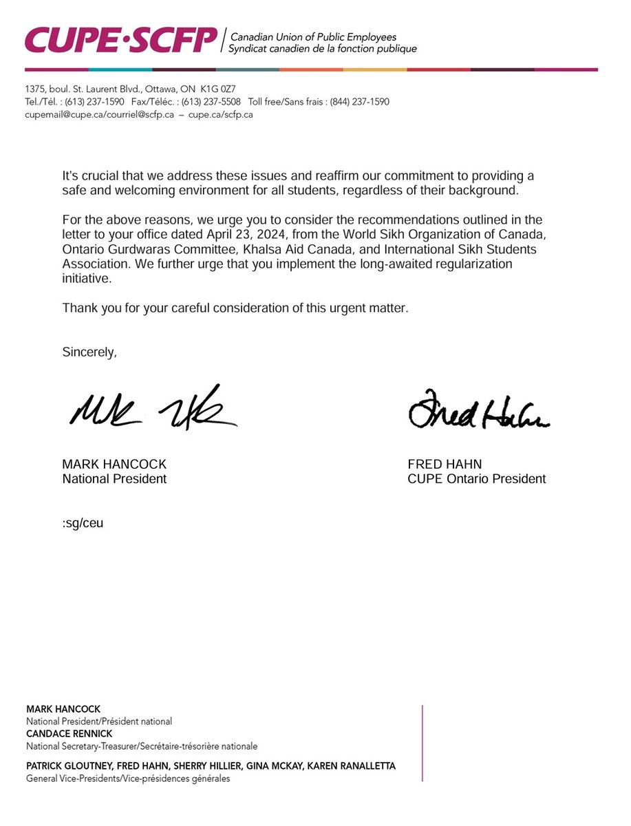 <a href="/CUPEOntario/">CUPE Ontario</a> calls on Minister <a href="/MarcMillerVM/">Marc Miller ᐅᑭᒫᐃᐧᐅᓃᐸᐄᐧᐤᐃᔨᐣ Mikotsikaa</a> to address the urgent issue of expiring Post-Graduation Work Permits (PGWPs) affecting thousands of international student graduates. Read their letter highlighting the need for support. 
#PGWP #InternationalStudents #WorkersRights