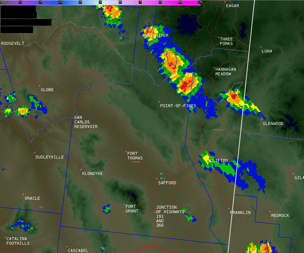 NWSTucson's tweet image. 540 PM MST Radar Update: Although quiet across the majority of SE AZ, a line of strong thunderstorms in the higher terrain of NRN #Graham &amp;amp; #Greenlee will move SSW thru 7 PM MST. These storms will result in gusty outflow winds to 40 mph w/ areas of blowing dust possible. #azwx